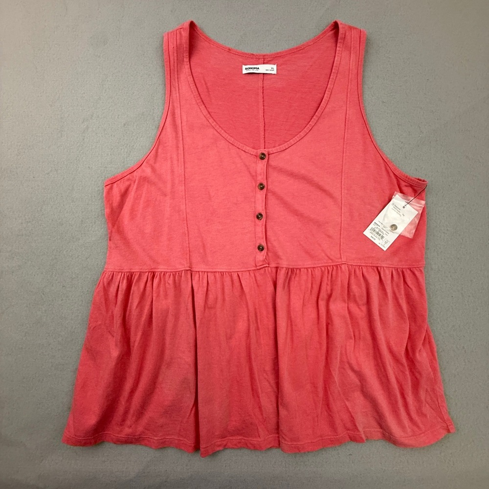 Sonoma Tank Top Women Extra Large Pink Henley Peplum Babydoll Cotton Ruffle New